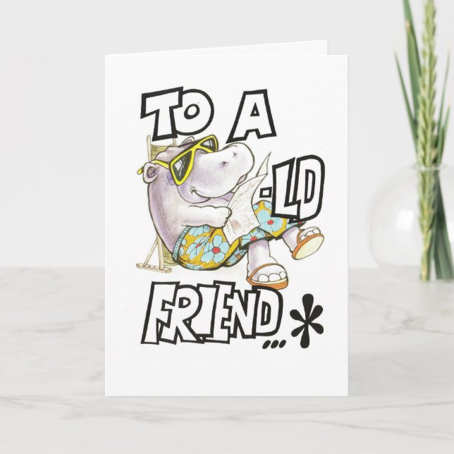 Birthday card for friend, humourous, cool hippo (Front)