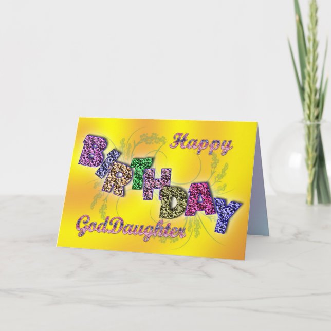 Birthday card for godddaughter with floral text (Front)