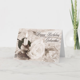 Birthday card for Godmother, The candle and rose
