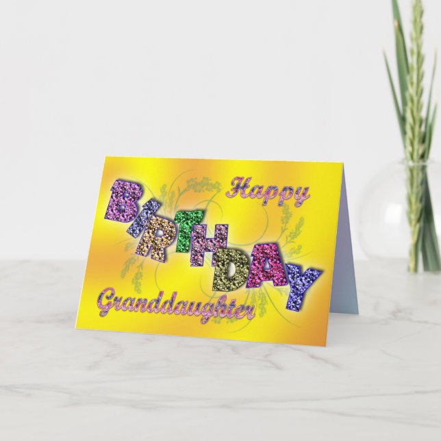Birthday card for granddaughter with floral text (Front)