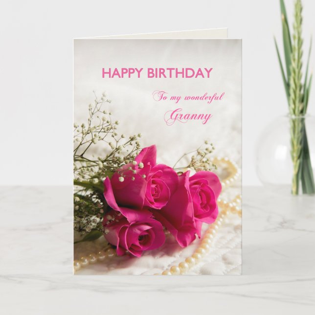 Birthday card for Granny with pink roses (Front)