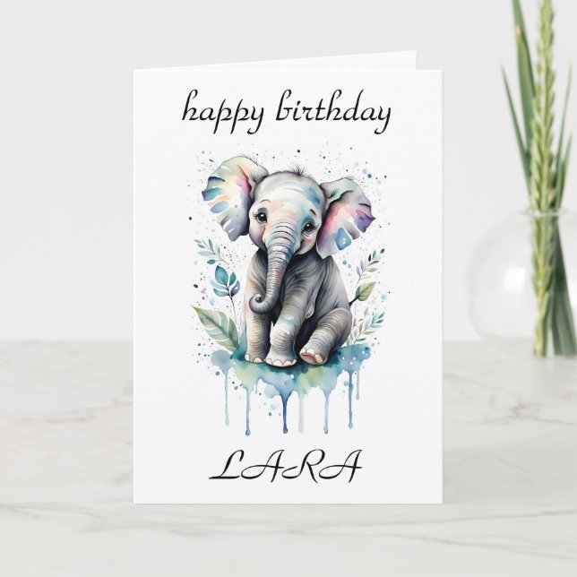 Birthday card for kids baby elephant girl boy (Front)