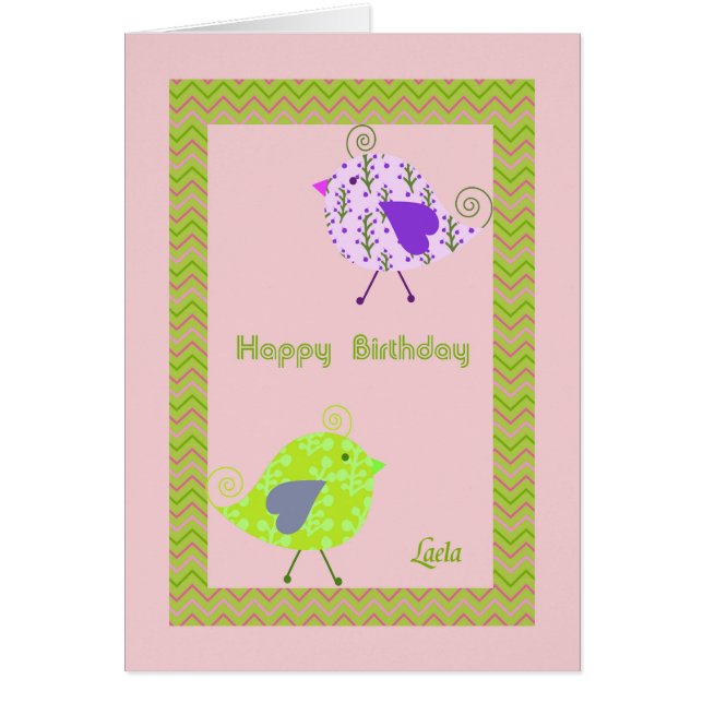 Birthday Card for Laela with Designer Birds (Front)