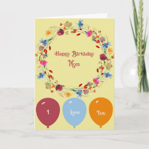 Birthday Card for Mum Wreath & Balloons