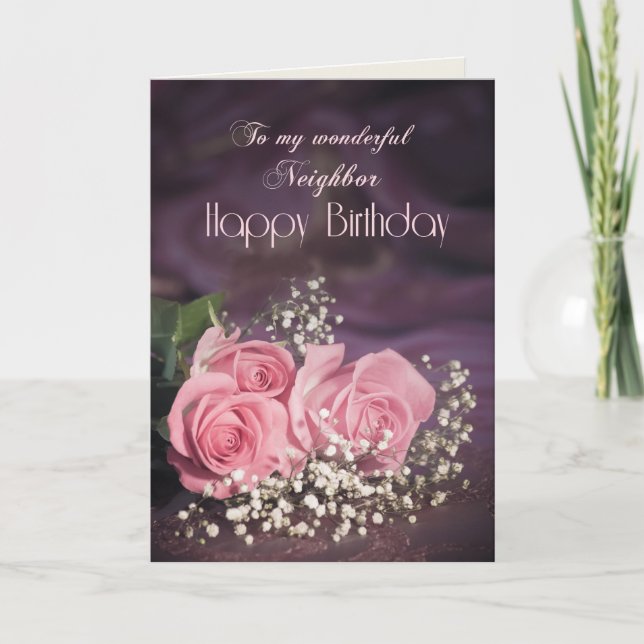 Birthday card for Neighbour with pink roses (Front)