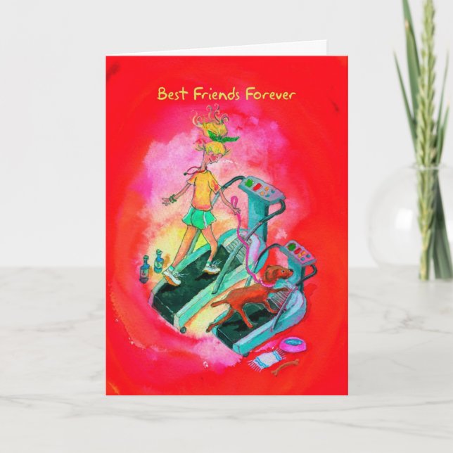 Birthday Card for Runner - Viszla on Treadmill (Front)