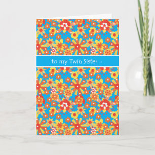 Birthday Card for Twin Sister Ditsy Orange Flowers