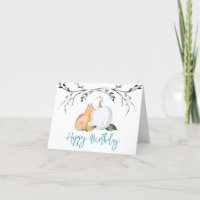 Birthday Card Fox and Pumpkin Fall Watercolor