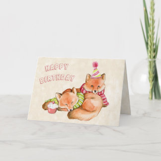 BIRTHDAY CARD - FOX CARD -  CUTE ANIMALS SNUGGLING