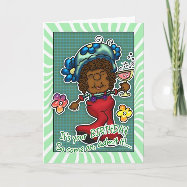 Birthday Card - Fun Lady With A Glass Of Wine - Re (Front)