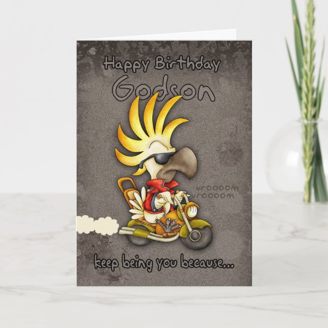 Birthday Card - Godson Birthday Card - Cockatoo Bi (Front)