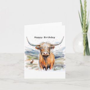 Birthday card, highland cow card, birthday cow card