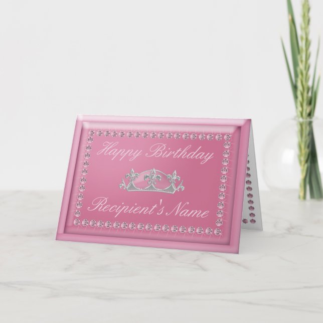 Birthday Card in Pink Diamonds and Sparkling Crown (Front)