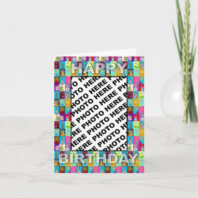 Birthday Card Insert Photo Colour Floral (Front)