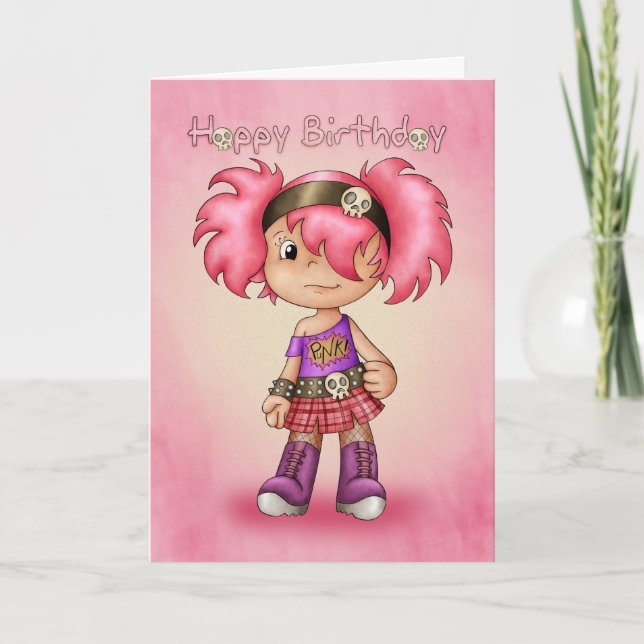 Birthday Card Modern Punk Girl - Cute Teen Birthda (Front)