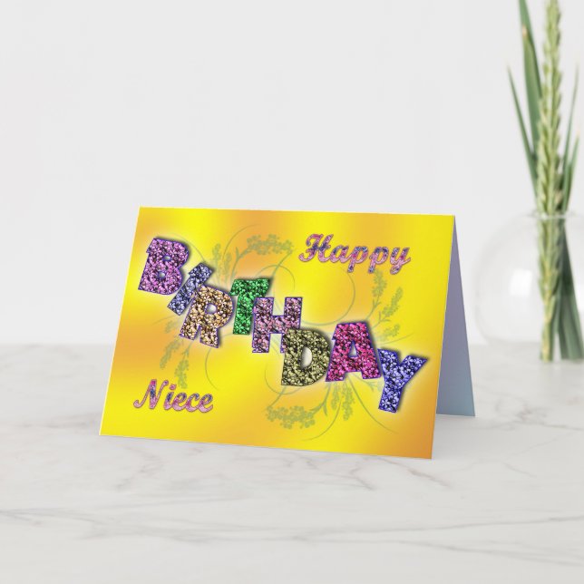 Birthday card niece with floral text (Front)
