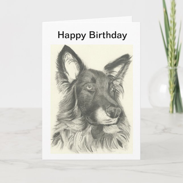Birthday Card Pencil Drawing of a German Shepherd (Front)