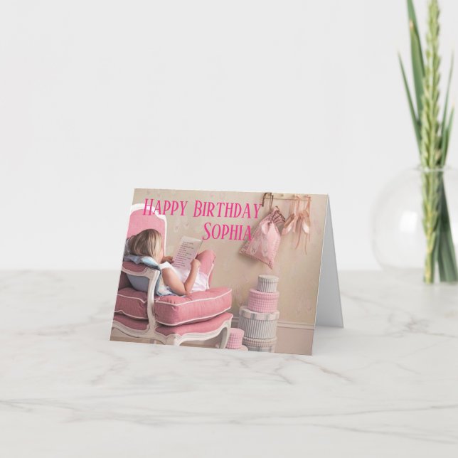 Birthday Card - Personalised - Ballerina Pink (Front)