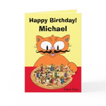 Birthday Card Personalised Pizza Party Cat