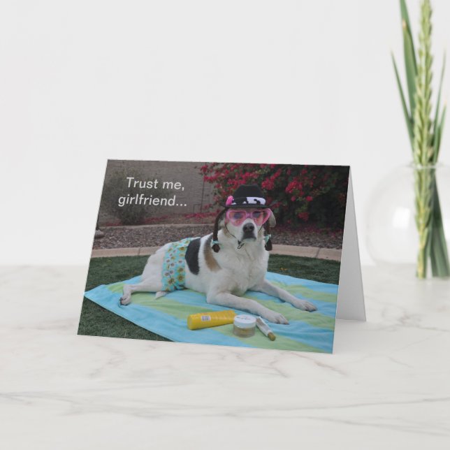Birthday card, photo of a female dog with creams card (Front)