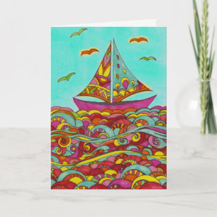 Birthday Card - Pink and Green Sailboat