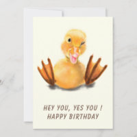 Birthday Card Playful Winking Yellow Duck - Funny