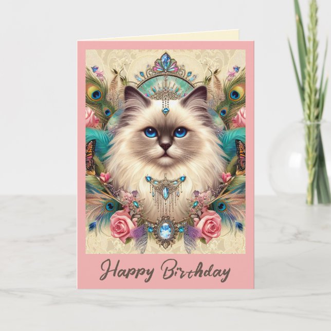 Birthday Card Ragdoll Wishing you a purr-fect day! (Front)