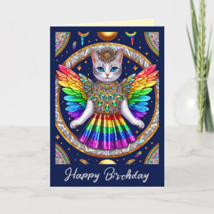 Birthday Card   Rainbow Pride Angel Cat Sparkles