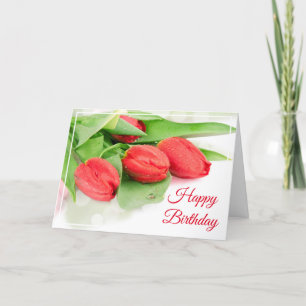 Birthday Card -Red Tulips