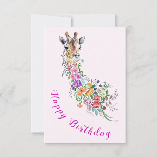 Birthday Card Romantic Flowers Bouquet Giraffe (Front)