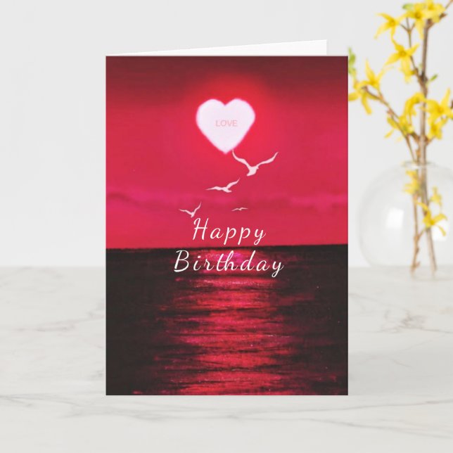 Birthday Card Sea Sunset Love Romantic (Yellow Flower)