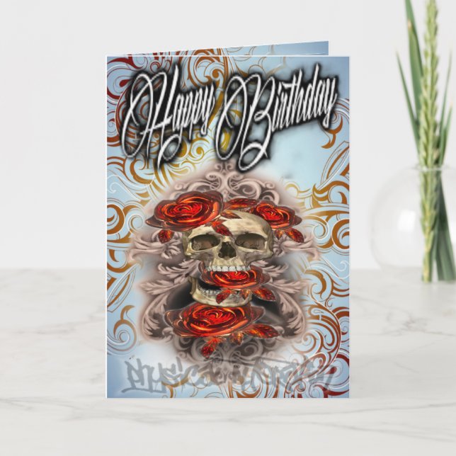 Birthday card skull and roses (Front)