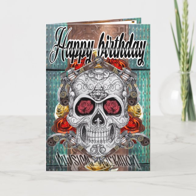Birthday card skull and roses (Front)