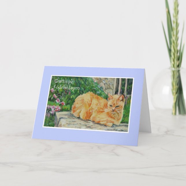 Birthday Card, Swedish Greeting, Ginger Cat Card (Front)
