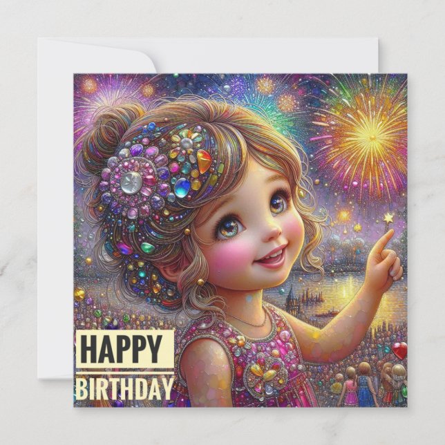 BIRTHDAY CARD ~ Sweet Girl ~ Harbor Fireworks ~ (Front)