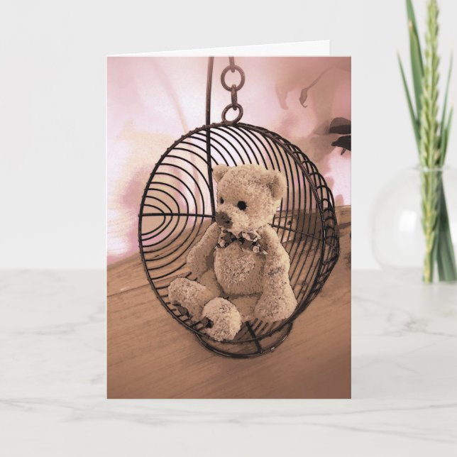 Birthday Card - Teddy Bear in a swing (Front)