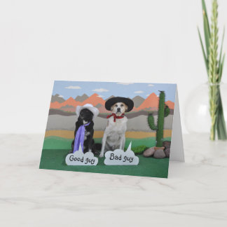 Birthday card to any male, 2 dogs in cowboy hats