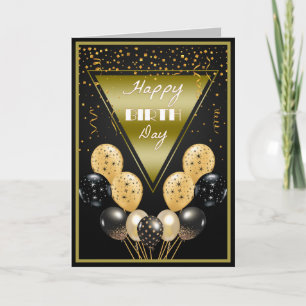 Birthday Card Triangle - Gold and Black Balloons