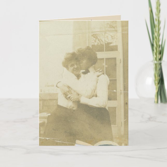 Birthday card —Victorian ladies kissing (Front)