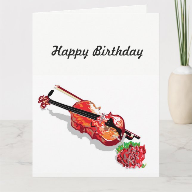 Birthday Card Violin & a Rose (Front)