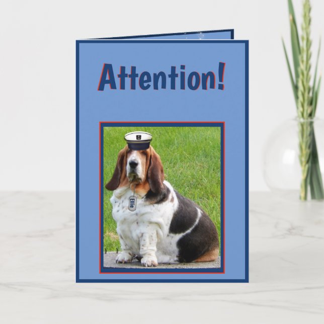 Birthday Card W/Basset In Military Captain's Hat (Front)