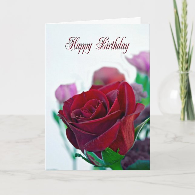 Birthday card with a red rose (Front)