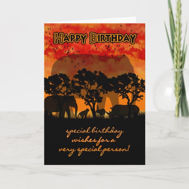 Birthday Card With African Scenery And Animals (Front)