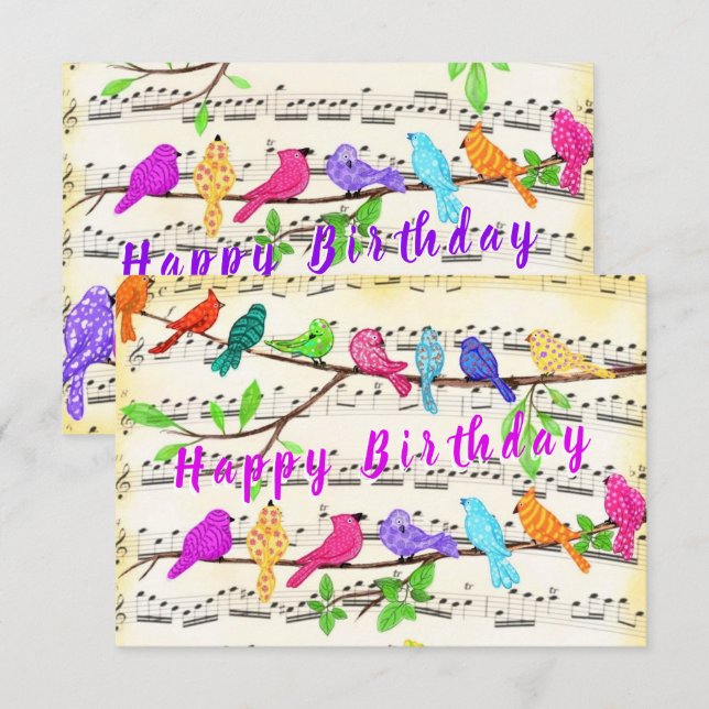 Birthday Card with Colourful Musical Birds Song (Front/Back)