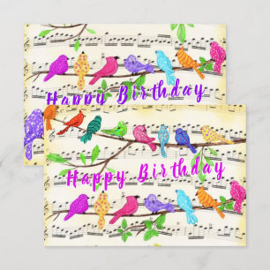 Birthday Card with Colourful Musical Birds Song