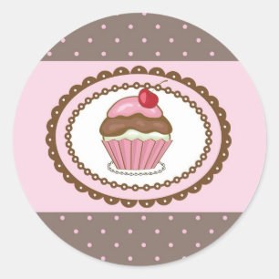 Birthday card with cupcake classic round sticker