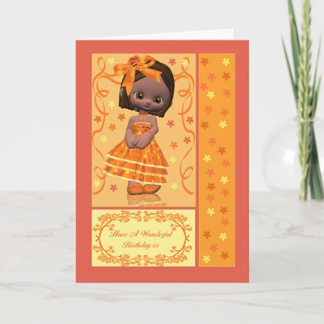Birthday card with cute little African American (Front)
