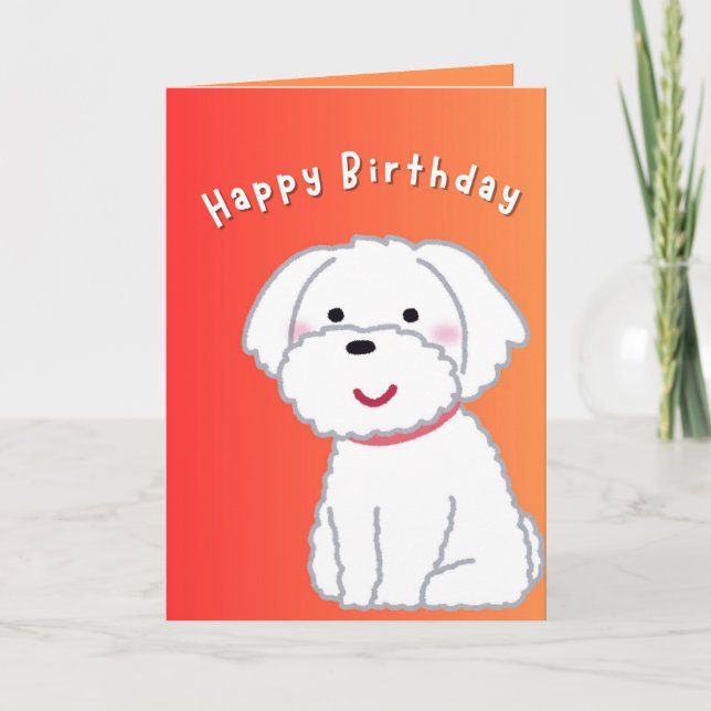 Birthday Card with Dog Graphic, Orange (Front)