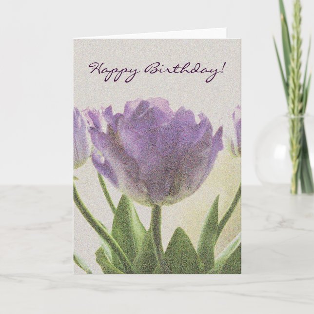 Birthday card with flower art | Purple tulip image (Front)