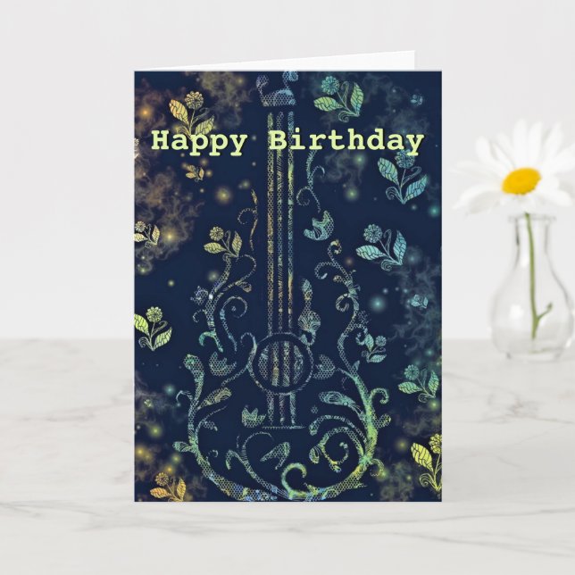 Birthday Card with Flowers Guitar - Customisable (Small Plant)